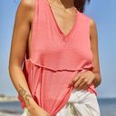 Free People NWT  Tank Top Movement Textured Knit Flowy V-Neck Bright Pink Small Photo 1