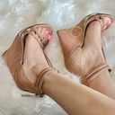 Brian Atwood  Pinkston Open Toe Platform Wedges Suede Sandals Tan Brown 7 37 Photo 5