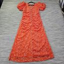 ASOS  Design Womens 10 Orange Ruched Maxi Dress Floral Embroidery Puff Sleeves Photo 2