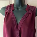 Alya  Burgundy Lace Hi-Low Flowy V-Neck Sleeveless Blouse - Size Small Photo 1