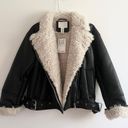 H&M Oversized vegan leather belt buckle moto jacket coat with fur lining Photo 0