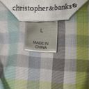 Christopher & Banks  Shirt Women's Large Blue Lime Gray White Plaid Button Up Photo 8