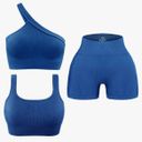 Womens 4 Piece Ribbed Workout Set Blue Size M Photo 1