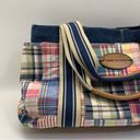 Tommy Hilfiger  Vintage Blue Canvas Denim Plaid Tote Bag Photo 5