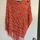 BCBGMAXAZRIA Y2K style  heathered orange red fringe detail silk blend poncho Photo 0