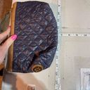 Tory Burch  Women's Quilted Top Zip Purse Cosmetic Bag Navy Blue Tan Size Large Photo 7