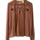 Harper  Blouse Francesca’s Pink Embroidered Medium Floral Long Sleeve Boho Photo 0