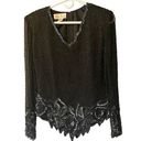 Laurence Kazar  Black Silk Beaded Blouse Shirt Top Evening Size Small Luxury Photo 0