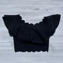 Endless Rose  Black Ruffle Off the Shoulder Eyelet Crop Top with Scalloped Edge S Photo 4