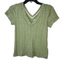 Pilcro  Anthro Ribbed Double V Neck Short Sleeve Shirt Green Small Photo 0