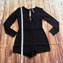 Mezzanine Women Long Sleeve Strappy V-Neck Shimmer Black Romper Size Medium Photo 7