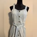 SO EUC  Overall Denim Jean Dress Button Down Light Wash Pockets Belted Size M Photo 1