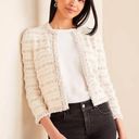 Ann Taylor  Cream/Oatmeal Striped Fringe Knit Jacket Size M Photo 0