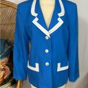 Oleg Cassini Vintage  Blazer Bright Blue Lapis White Trim Gold Lion Buttons sz Photo 1