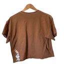 Looney Tunes  Brown Cropped Graphic Crew Neck Tee Women's SZ L Bugs Bunny Photo 1