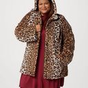 Dennis Basso Brown Leopard Zip Front Faux Fur Coat with Hood and Waist Detail Photo 2