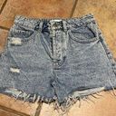 ZARA  high waist button fly acid washed cut off denim shorts Photo 0