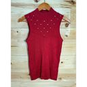 T Tahari  Women's Large Red Rhinestone Mock Neck Sleeveless Ribbed Sweater Pullov Photo 1