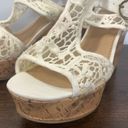 American Eagle  Women's Ivory Lace Peep Toe Cork Wedge Sandals White Size 8 WIDE Photo 3