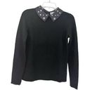 Neiman Marcus  Cashmere Black Embellished Collar Long Sleeve Sweater Size Small Photo 0