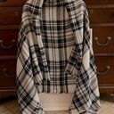 Mad cloth giant black and white plaid woven blanket scarf w fringe detail NWOT Photo 0