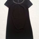 DKNY Black Studded Neck Short Sleeve Shift Dress Photo 0