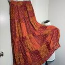 VICI  fall colored patchwork broomstick maxi skirt. Orange, peach, maroon L Photo 0