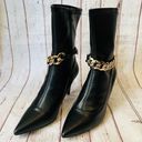 Shoedazzle Black Point Toe Bootie Stilleto Heels w/ Gold Chain NWT Size 8 Photo 2