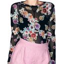 Ginger G Retro Colorful Sheer Floral Crop Shirt Photo 0