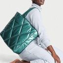 Victoria's Secret  Puffer Tote Metallic Teal Green Quilted Bag Blue Green NEW Photo 1