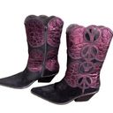 Donald Pliner  Vintage Suede Black Purple Peace sign Cowboy Boots 6.5 Photo 0