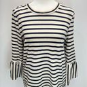 A loves A  Beige & Dark Navy Striped 3/4 Bell Sleeves Cotton Blend Sweater Small Photo 1