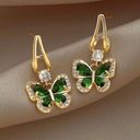 18K Gold Plated Green Crystal Butterfly Dangle Drop Earrings for Women Photo 0