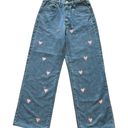 SheIn Embossed Embroidered Heart Wide Leg High Waisted Jeans - Size 2 Photo 1