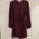 Socialite  Eggplant Purple Silky Faux Wrap Mini Dress Photo 1