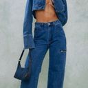 Pretty Little Thing Mid Blue Wash Denim Cuff Detail Cropped Jacket Photo 2