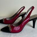 Anne Klein  Yavari Slingback Pumps Leather Polished Cap Toe Two Tone Black Red 7 Photo 1