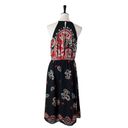 Loft Midi Dress Halter Neck Blouson Tie Waist Chiffon Black Red Women’s Large Photo 3