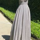 Betsy and Adam  Glittery Silver Strapless Ball Gown Dress Photo 5