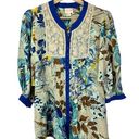 Tracy Reese  Tan & Blue Floral Button Down Silk Long Sleeve Top S Photo 6