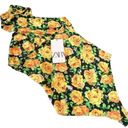 ZARA  Floral Sleeveless Halter Bodysuit Top Black & Yellow S Photo 3