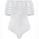 BCBGMAXAZRIA  Ruffled Striped-Lace Bodysuit Off-The Shoulders White Size S NEW Photo 0