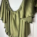 Missguided  Green Olive Satin Bardot Off The Shoulder Blouse Top Size 12 Large Photo 4