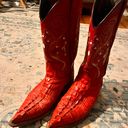 Red Leather Cowgirl Boots Size 7.5 Photo 2