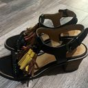 Isabel Marant  Black Brown Yellow Orange Tassel Chunky Heel Sandals Leather Sz 8 Photo 2