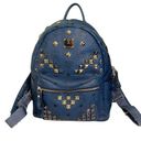 MCM  Munchen Blue Leather Embellished Golden & Silver Studded Backpack Photo 0