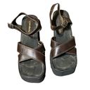 Candie's Vintage Rare Y2K  Wooden Platform Leather Sandals Size 9 Photo 2