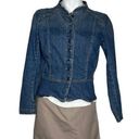 a.n.a  Blue Denim Jean Jacket Mandarin Collar Peplum Button Up Size Medium Photo 0