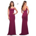 La Femme  Simple Elegant Long Jersey Dress with Scoop Neck in Burgundy Photo 1