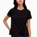 Kate Spade  Black Studded Short Sleeve Peplum Hem Tee Size L Photo 0